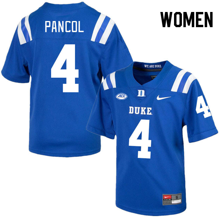 Women #4 Eli Pancol Duke Blue Devils College Football Jerseys Stitched-Royal